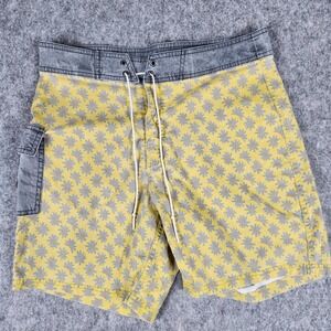 Katin Kanvas Board Shorts Sz 32 Yellow Floral Heritage Collection Retro Surf‎